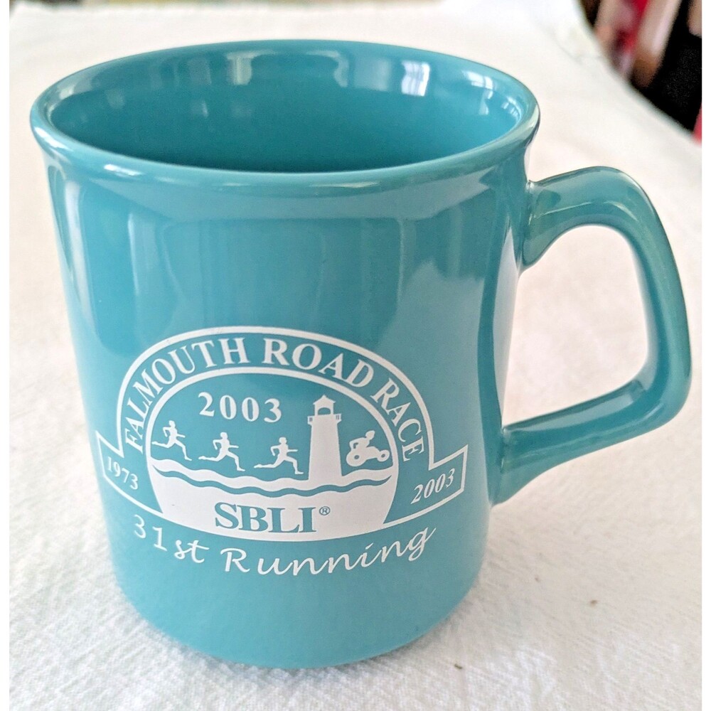 Vintage 2003 Falmouth Road Race Mug SBLI 31st Running Teal Blue Coffee Cup